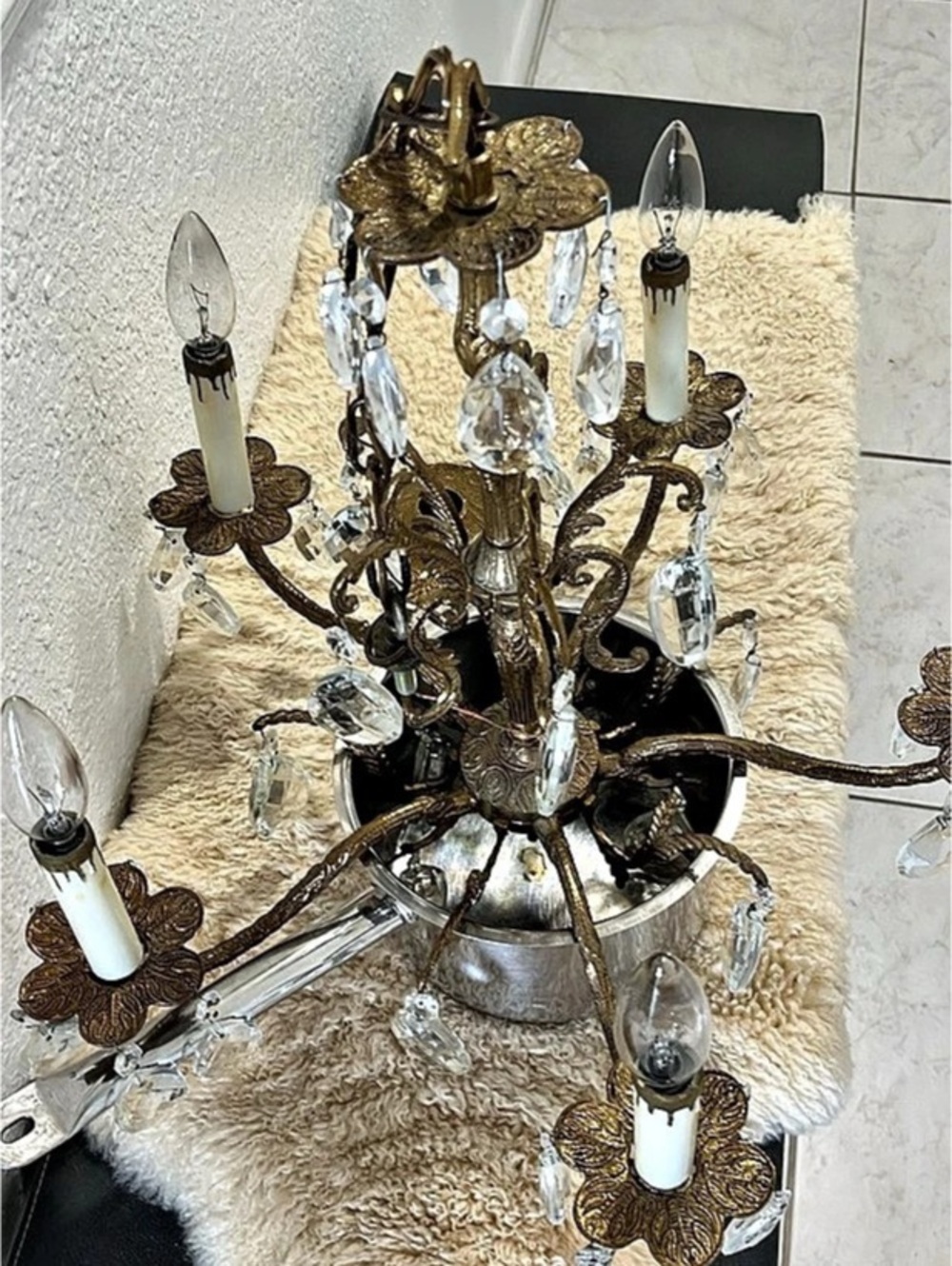 Vintage Brass & Clear Crystal Chandelier